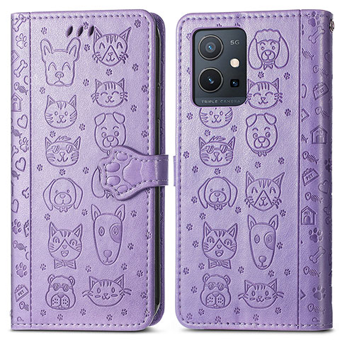 Coque Portefeuille Motif Fantaisie Livre Cuir Etui Clapet S03D pour Vivo Y30 5G Violet