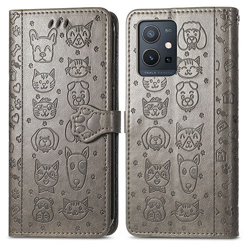 Coque Portefeuille Motif Fantaisie Livre Cuir Etui Clapet S03D pour Vivo Y33e 5G Gris