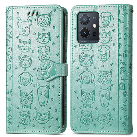 Coque Portefeuille Motif Fantaisie Livre Cuir Etui Clapet S03D pour Vivo Y33e 5G Vert