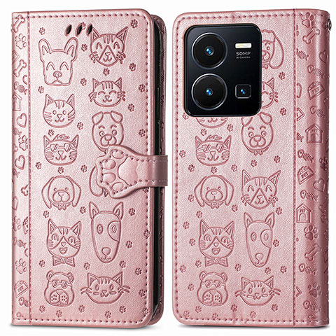 Coque Portefeuille Motif Fantaisie Livre Cuir Etui Clapet S03D pour Vivo Y35 4G Or Rose