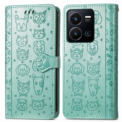 Coque Portefeuille Motif Fantaisie Livre Cuir Etui Clapet S03D pour Vivo Y35 4G Vert