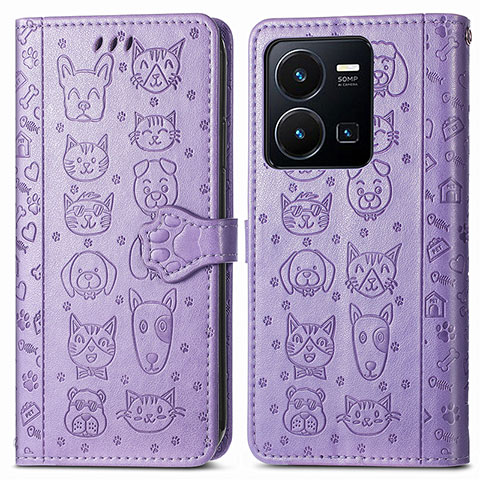 Coque Portefeuille Motif Fantaisie Livre Cuir Etui Clapet S03D pour Vivo Y35 4G Violet