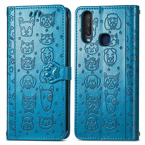 Coque Portefeuille Motif Fantaisie Livre Cuir Etui Clapet S03D pour Vivo Y3s Bleu