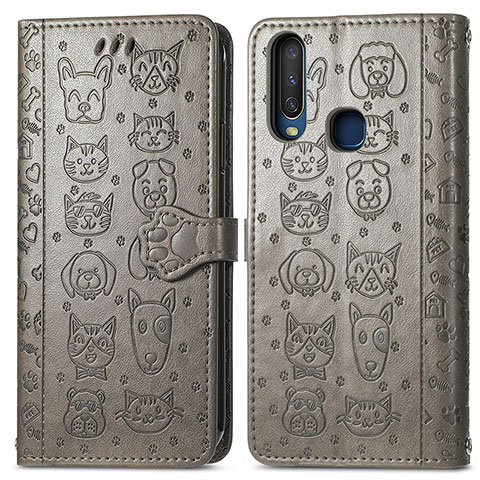 Coque Portefeuille Motif Fantaisie Livre Cuir Etui Clapet S03D pour Vivo Y3s Gris