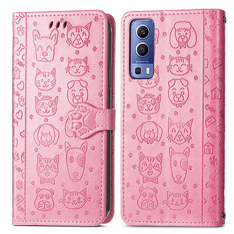 Coque Portefeuille Motif Fantaisie Livre Cuir Etui Clapet S03D pour Vivo Y52 5G Rose