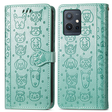 Coque Portefeuille Motif Fantaisie Livre Cuir Etui Clapet S03D pour Vivo Y52t 5G Vert