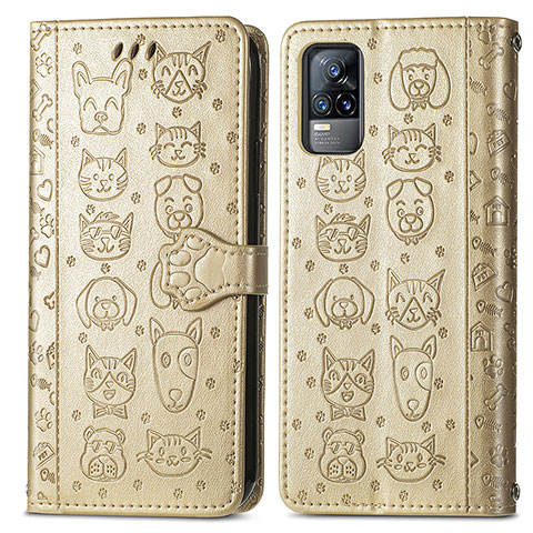 Coque Portefeuille Motif Fantaisie Livre Cuir Etui Clapet S03D pour Vivo Y73 (2021) Or