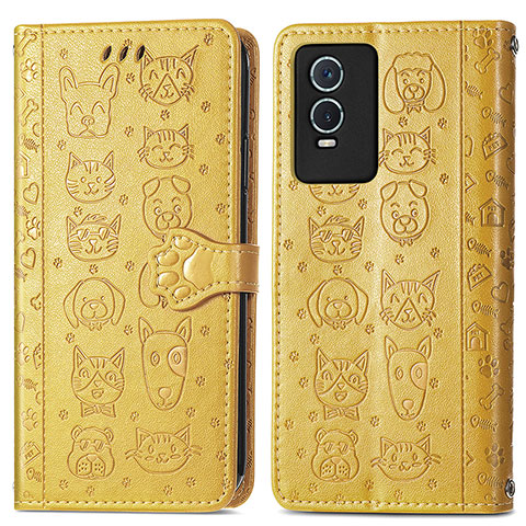 Coque Portefeuille Motif Fantaisie Livre Cuir Etui Clapet S03D pour Vivo Y74s 5G Jaune