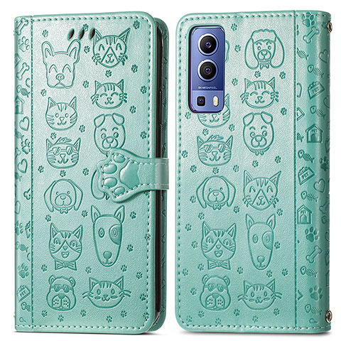 Coque Portefeuille Motif Fantaisie Livre Cuir Etui Clapet S03D pour Vivo Y75s 5G Vert