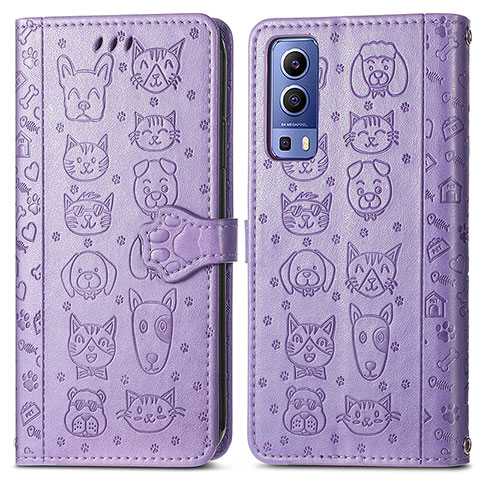 Coque Portefeuille Motif Fantaisie Livre Cuir Etui Clapet S03D pour Vivo Y75s 5G Violet