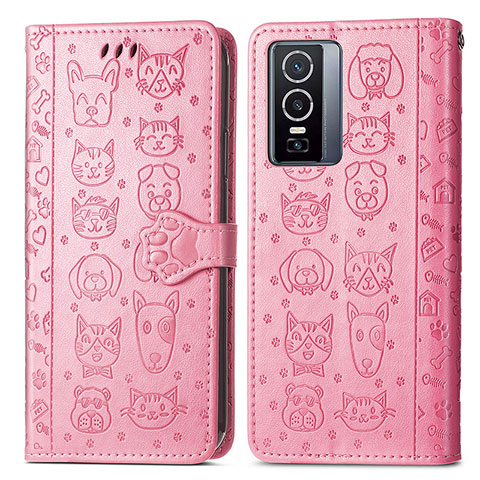 Coque Portefeuille Motif Fantaisie Livre Cuir Etui Clapet S03D pour Vivo Y76 5G Rose