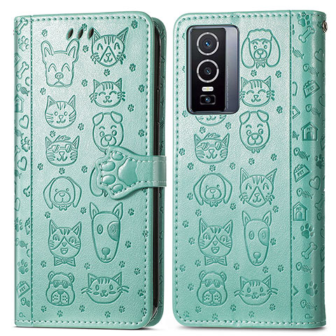 Coque Portefeuille Motif Fantaisie Livre Cuir Etui Clapet S03D pour Vivo Y76 5G Vert