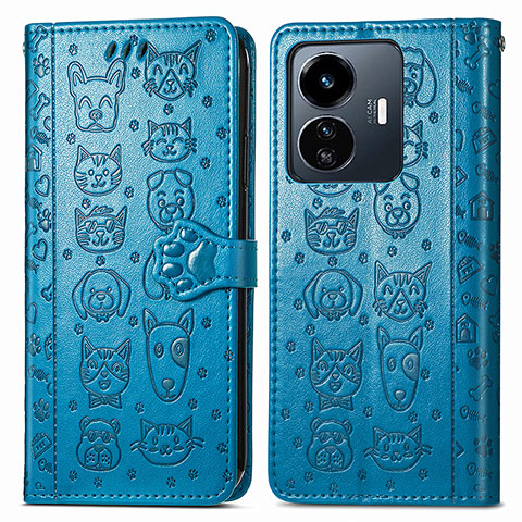 Coque Portefeuille Motif Fantaisie Livre Cuir Etui Clapet S03D pour Vivo Y77 5G Bleu