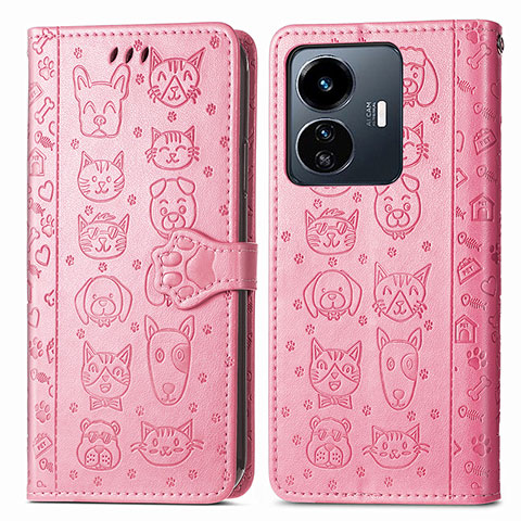 Coque Portefeuille Motif Fantaisie Livre Cuir Etui Clapet S03D pour Vivo Y77 5G Rose