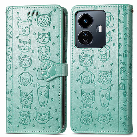 Coque Portefeuille Motif Fantaisie Livre Cuir Etui Clapet S03D pour Vivo Y77e 5G Vert