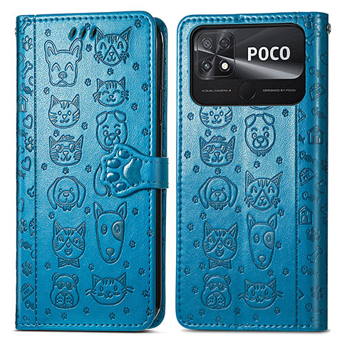 Coque Portefeuille Motif Fantaisie Livre Cuir Etui Clapet S03D pour Xiaomi Poco C40 Bleu