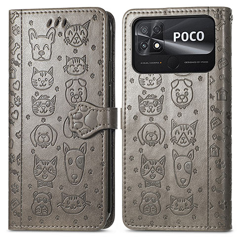 Coque Portefeuille Motif Fantaisie Livre Cuir Etui Clapet S03D pour Xiaomi Poco C40 Gris