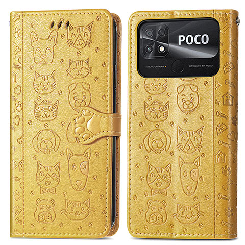 Coque Portefeuille Motif Fantaisie Livre Cuir Etui Clapet S03D pour Xiaomi Poco C40 Jaune