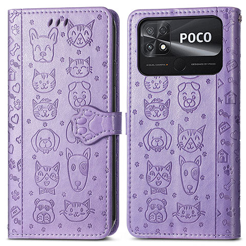 Coque Portefeuille Motif Fantaisie Livre Cuir Etui Clapet S03D pour Xiaomi Poco C40 Violet