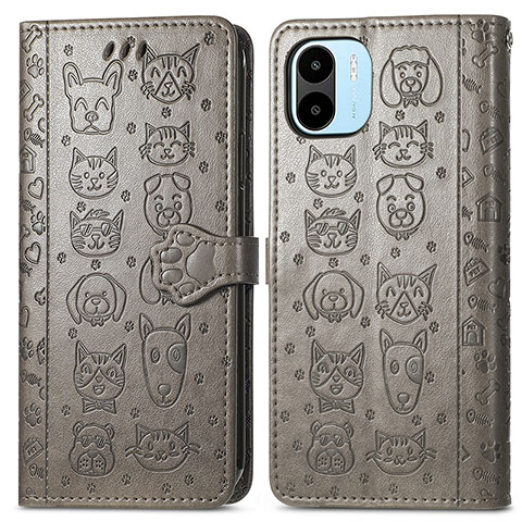 Coque Portefeuille Motif Fantaisie Livre Cuir Etui Clapet S03D pour Xiaomi Poco C51 Gris