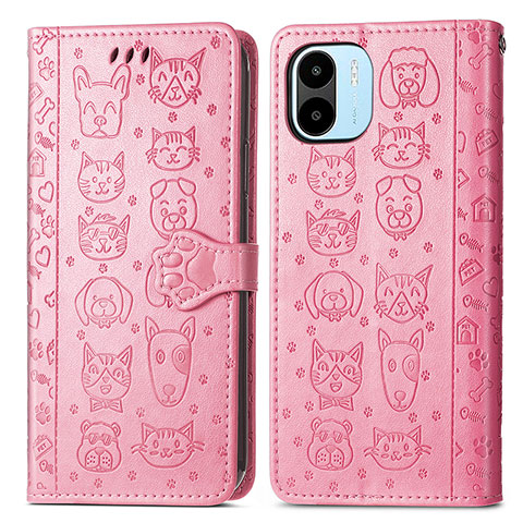 Coque Portefeuille Motif Fantaisie Livre Cuir Etui Clapet S03D pour Xiaomi Poco C51 Rose