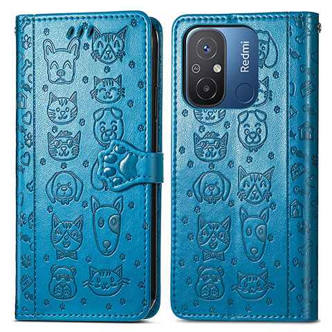 Coque Portefeuille Motif Fantaisie Livre Cuir Etui Clapet S03D pour Xiaomi Poco C55 Bleu