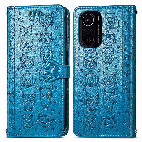 Coque Portefeuille Motif Fantaisie Livre Cuir Etui Clapet S03D pour Xiaomi Poco F3 5G Bleu