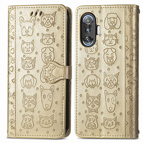 Coque Portefeuille Motif Fantaisie Livre Cuir Etui Clapet S03D pour Xiaomi Poco F3 GT 5G Or