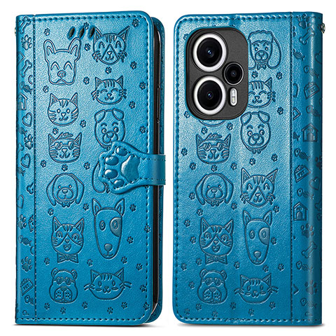 Coque Portefeuille Motif Fantaisie Livre Cuir Etui Clapet S03D pour Xiaomi Poco F5 5G Bleu