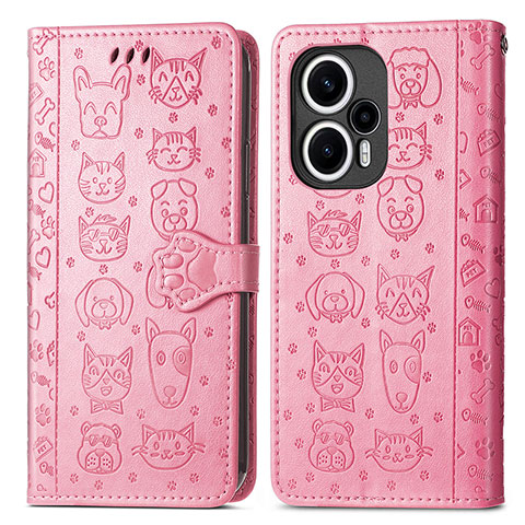 Coque Portefeuille Motif Fantaisie Livre Cuir Etui Clapet S03D pour Xiaomi Poco F5 5G Rose