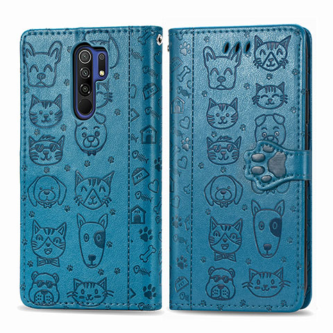 Coque Portefeuille Motif Fantaisie Livre Cuir Etui Clapet S03D pour Xiaomi Poco M2 Bleu