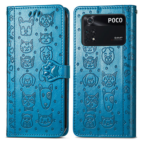 Coque Portefeuille Motif Fantaisie Livre Cuir Etui Clapet S03D pour Xiaomi Poco M4 Pro 4G Bleu