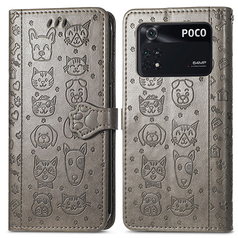 Coque Portefeuille Motif Fantaisie Livre Cuir Etui Clapet S03D pour Xiaomi Poco M4 Pro 4G Gris