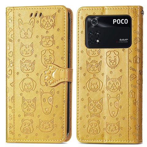 Coque Portefeuille Motif Fantaisie Livre Cuir Etui Clapet S03D pour Xiaomi Poco M4 Pro 4G Jaune