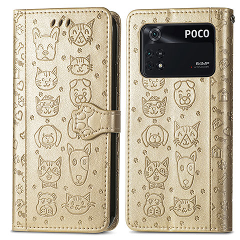 Coque Portefeuille Motif Fantaisie Livre Cuir Etui Clapet S03D pour Xiaomi Poco M4 Pro 4G Or