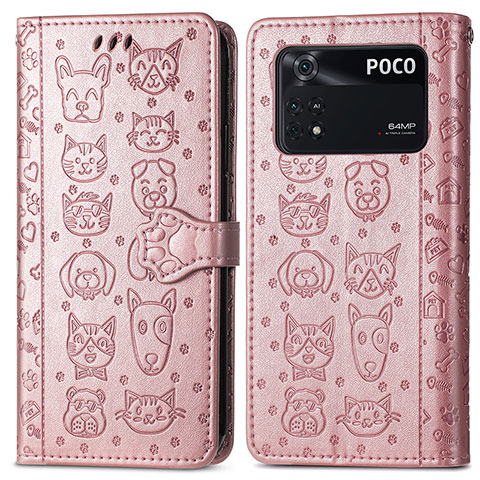 Coque Portefeuille Motif Fantaisie Livre Cuir Etui Clapet S03D pour Xiaomi Poco M4 Pro 4G Rose