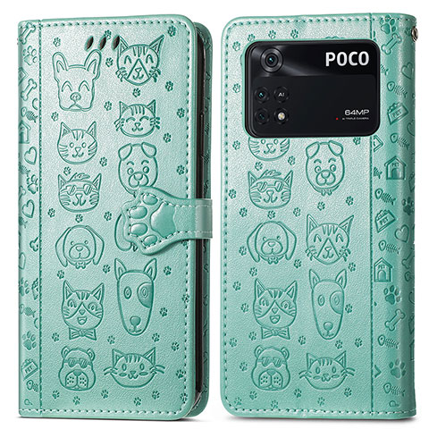 Coque Portefeuille Motif Fantaisie Livre Cuir Etui Clapet S03D pour Xiaomi Poco M4 Pro 4G Vert