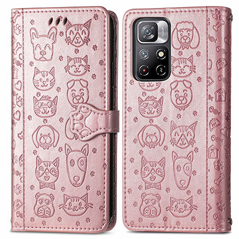 Coque Portefeuille Motif Fantaisie Livre Cuir Etui Clapet S03D pour Xiaomi Poco M4 Pro 5G Or Rose