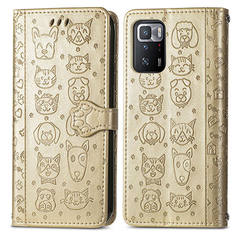 Coque Portefeuille Motif Fantaisie Livre Cuir Etui Clapet S03D pour Xiaomi Poco X3 GT 5G Or