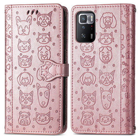 Coque Portefeuille Motif Fantaisie Livre Cuir Etui Clapet S03D pour Xiaomi Poco X3 GT 5G Or Rose