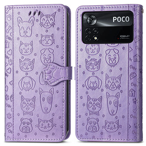 Coque Portefeuille Motif Fantaisie Livre Cuir Etui Clapet S03D pour Xiaomi Poco X4 Pro 5G Violet