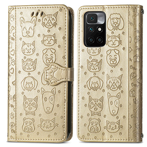 Coque Portefeuille Motif Fantaisie Livre Cuir Etui Clapet S03D pour Xiaomi Redmi 10 4G Or