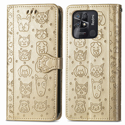 Coque Portefeuille Motif Fantaisie Livre Cuir Etui Clapet S03D pour Xiaomi Redmi 10 India Or