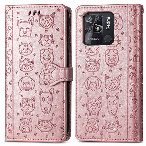 Coque Portefeuille Motif Fantaisie Livre Cuir Etui Clapet S03D pour Xiaomi Redmi 10 Power Or Rose