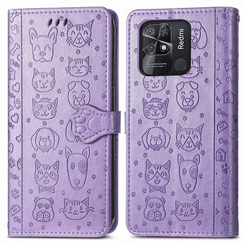 Coque Portefeuille Motif Fantaisie Livre Cuir Etui Clapet S03D pour Xiaomi Redmi 10 Power Violet