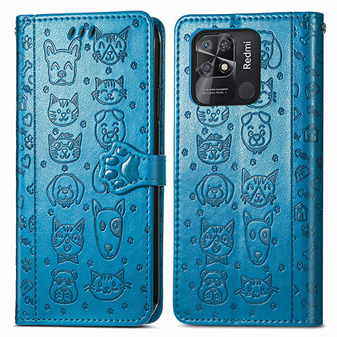 Coque Portefeuille Motif Fantaisie Livre Cuir Etui Clapet S03D pour Xiaomi Redmi 10C 4G Bleu