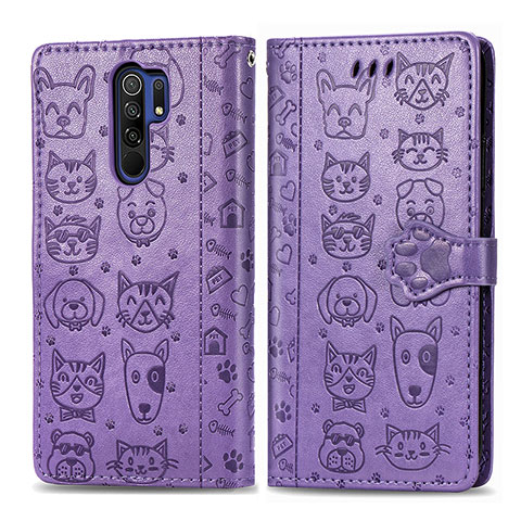 Coque Portefeuille Motif Fantaisie Livre Cuir Etui Clapet S03D pour Xiaomi Redmi 9 Prime India Violet