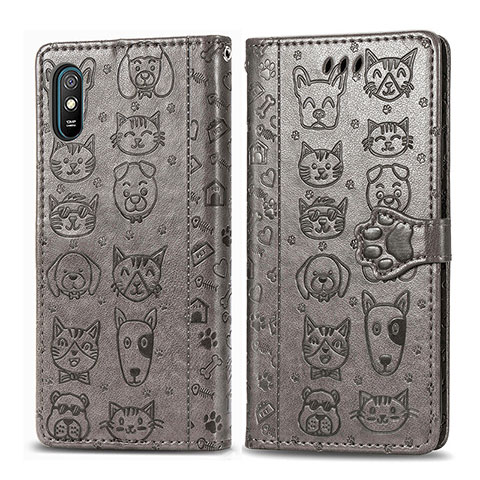 Coque Portefeuille Motif Fantaisie Livre Cuir Etui Clapet S03D pour Xiaomi Redmi 9A Gris