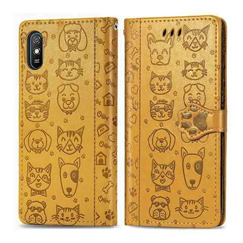 Coque Portefeuille Motif Fantaisie Livre Cuir Etui Clapet S03D pour Xiaomi Redmi 9A Jaune