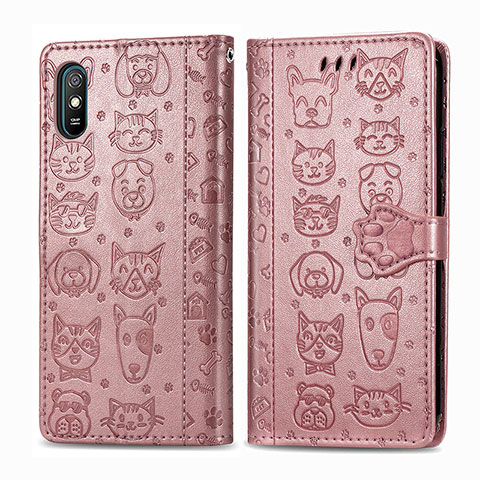 Coque Portefeuille Motif Fantaisie Livre Cuir Etui Clapet S03D pour Xiaomi Redmi 9A Or Rose